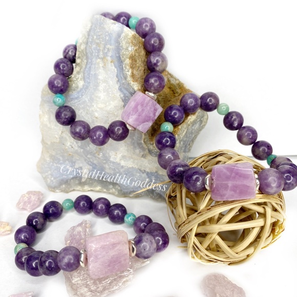 Lepidolite Pink Kunzite Amazoite Bracelet - Picture 5 of 8